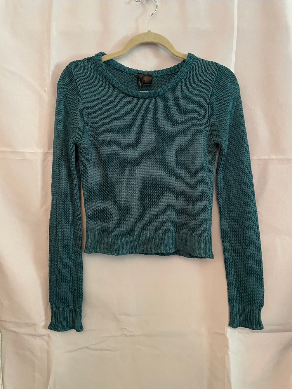Full Tilt Medium Teal Crewneck Crop Knit Sweater